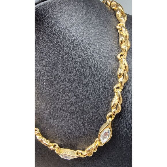 Gold Plated Chain Necklace W/ Marquise-Cut Clear Stones Adjustable Clasp 18" - Picture 16 of 16